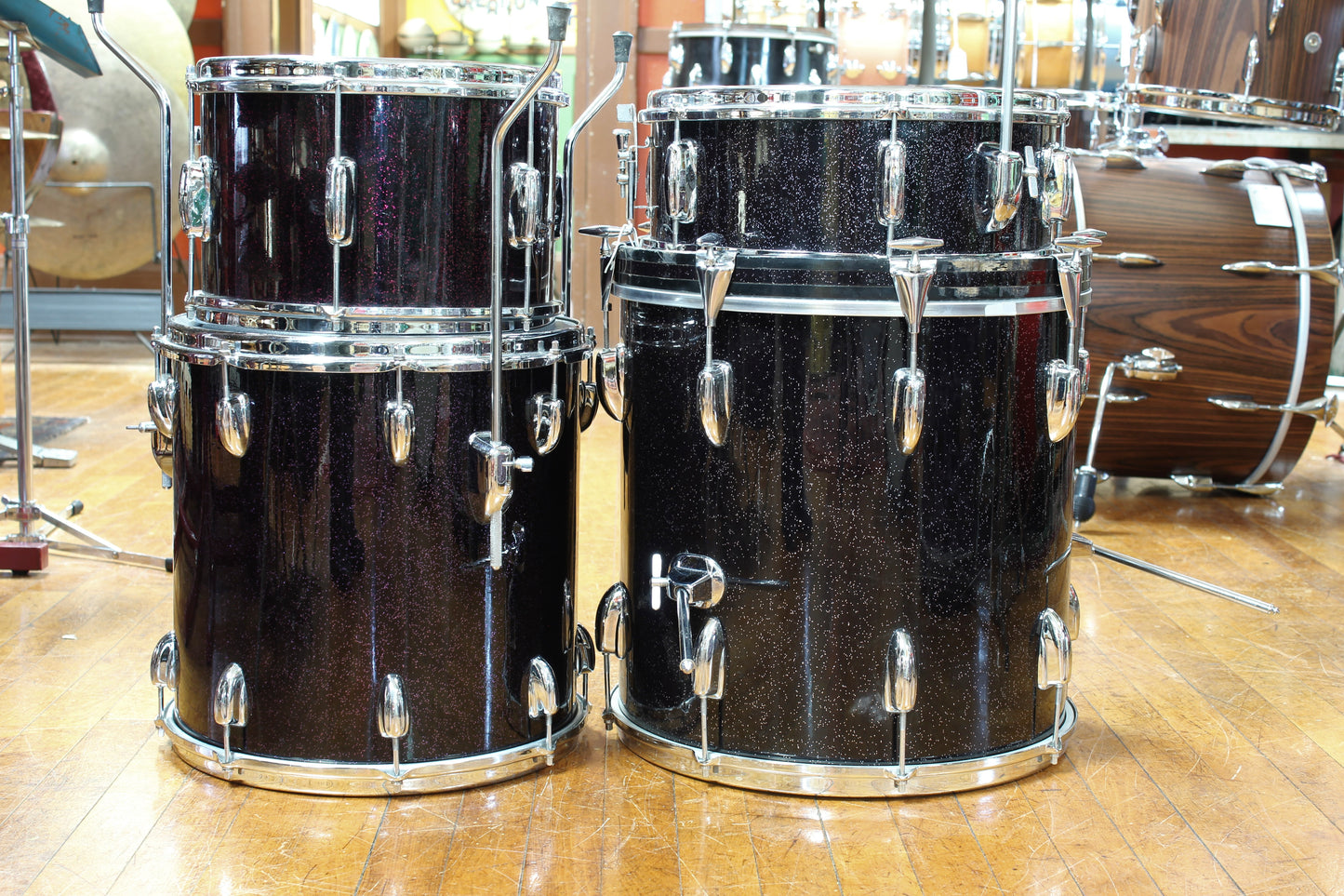 1960s Slingerland Bop kit in Black Sparkle Pearl 16x16 14x14 8x12 5.5x14