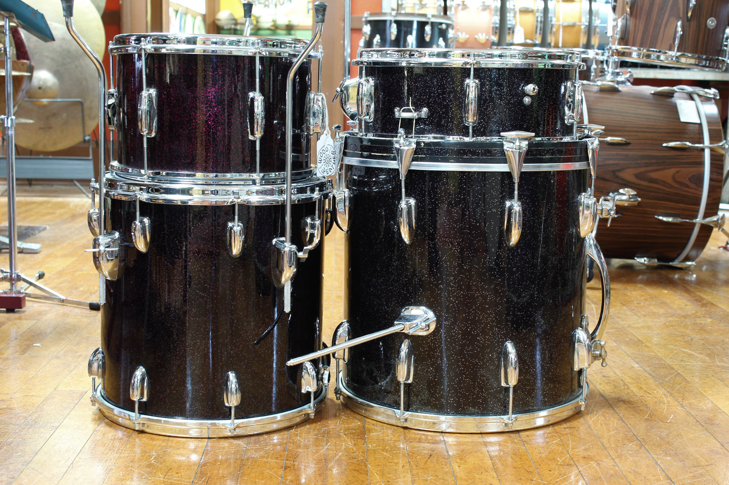 1960s Slingerland Bop kit in Black Sparkle Pearl 16x16 14x14 8x12 5.5x14