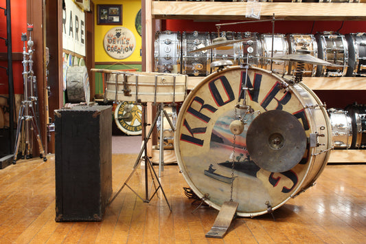 Early 1900s Lyon & Healy Trap Drum Kit in White Lacquer 12x24 3x14