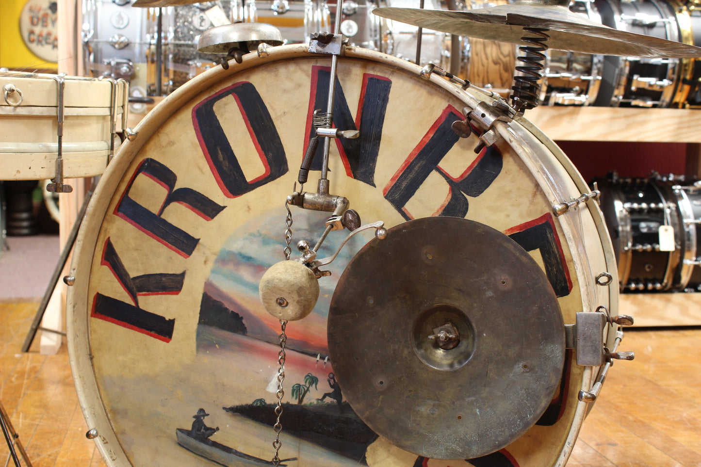 Early 1900s Lyon & Healy Trap Drum Kit in White Lacquer 12x24 3x14