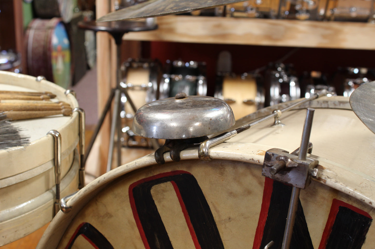 Early 1900s Lyon & Healy Trap Drum Kit in White Lacquer 12x24 3x14