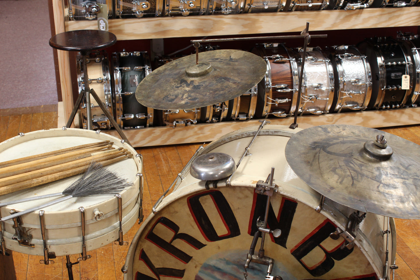 Early 1900s Lyon & Healy Trap Drum Kit in White Lacquer 12x24 3x14