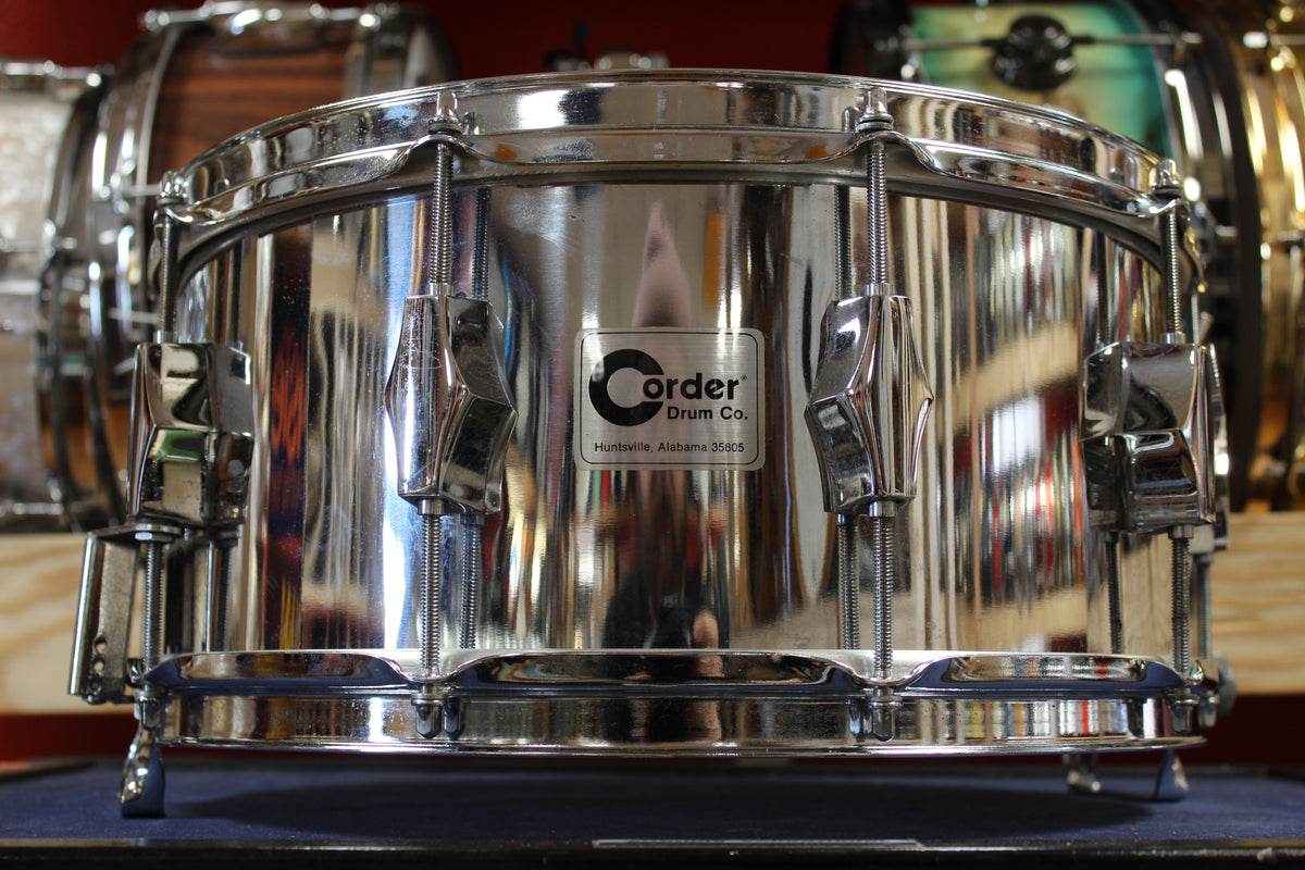 1980s Corder 6.5x14 Chrome Over Wood Snare Drum