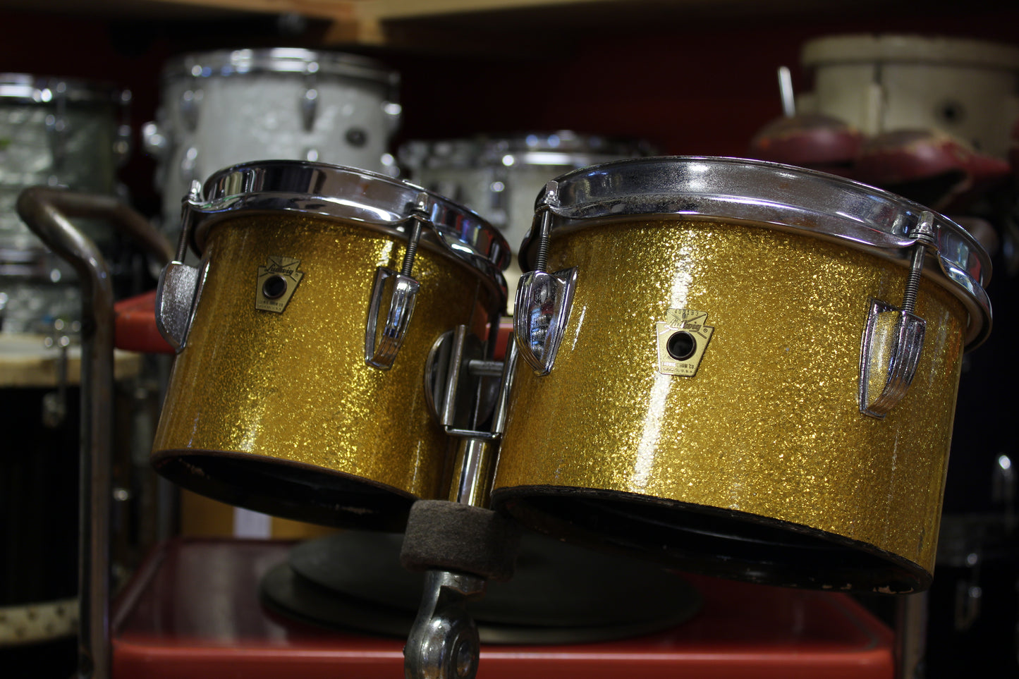 1967 Ludwig 6" & 8" Bongo Drums in Gold Sparkle