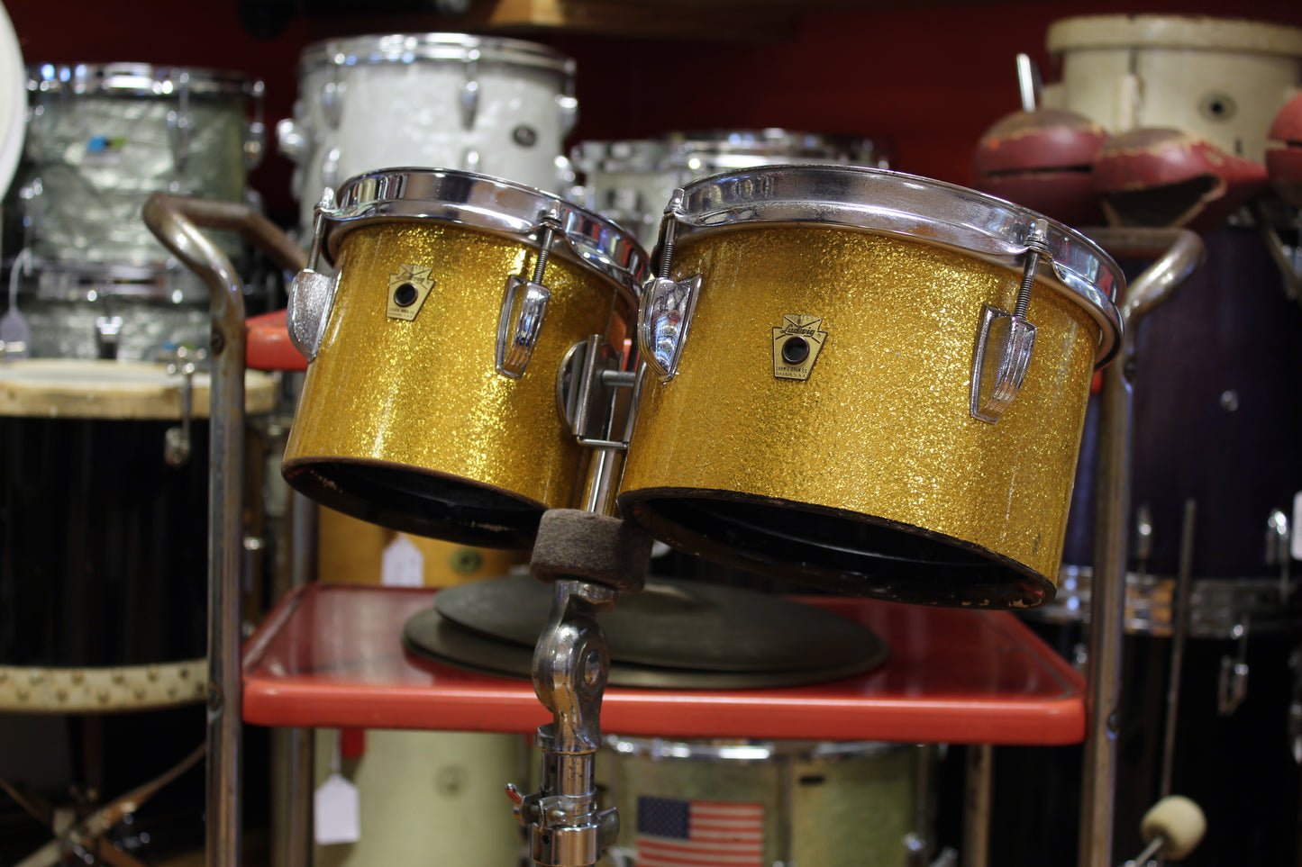 1967 Ludwig 6" & 8" Bongo Drums in Gold Sparkle