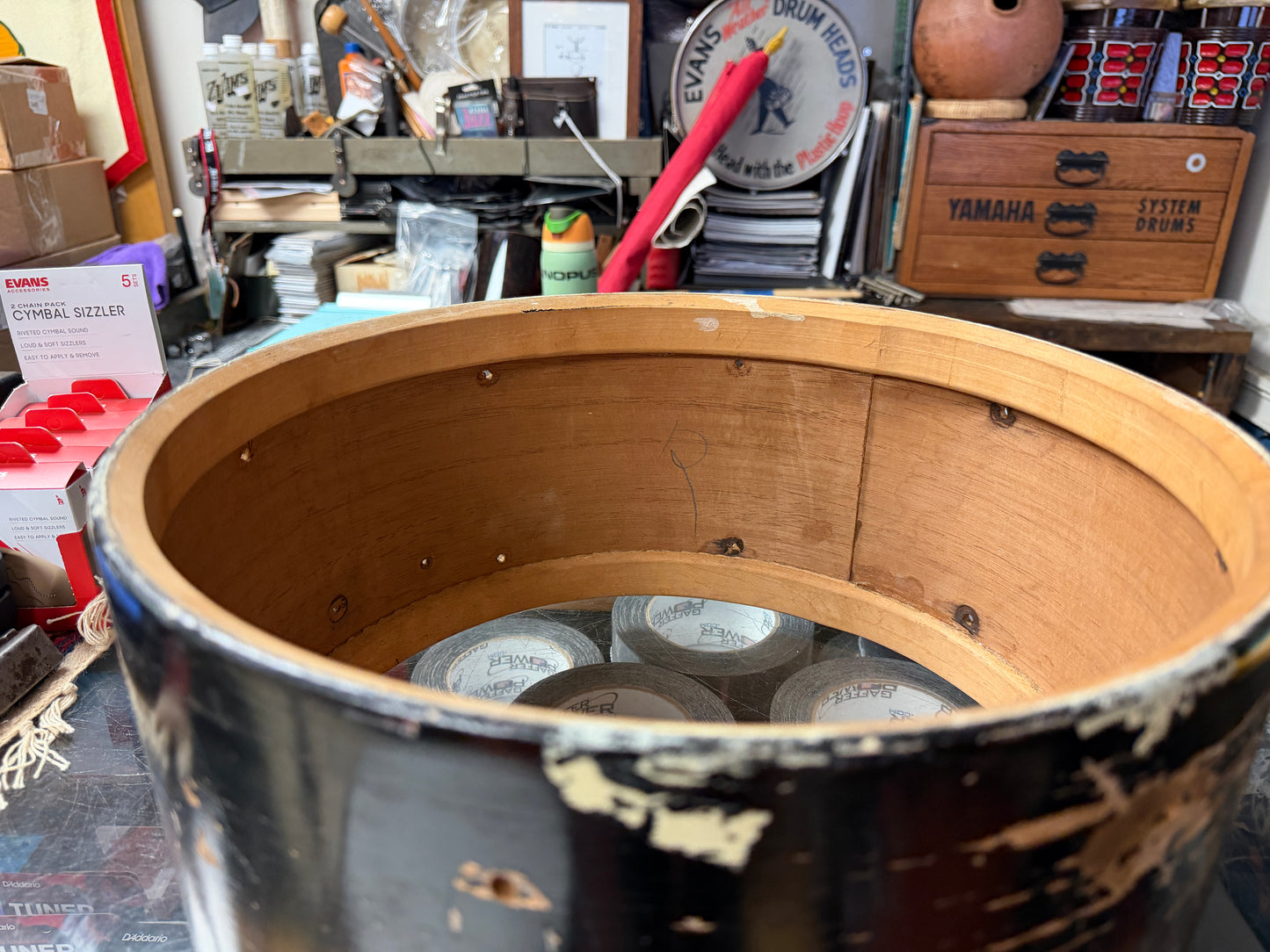 1940s WFL Snare Drum Shell 7"x14" Black & Gold Duco