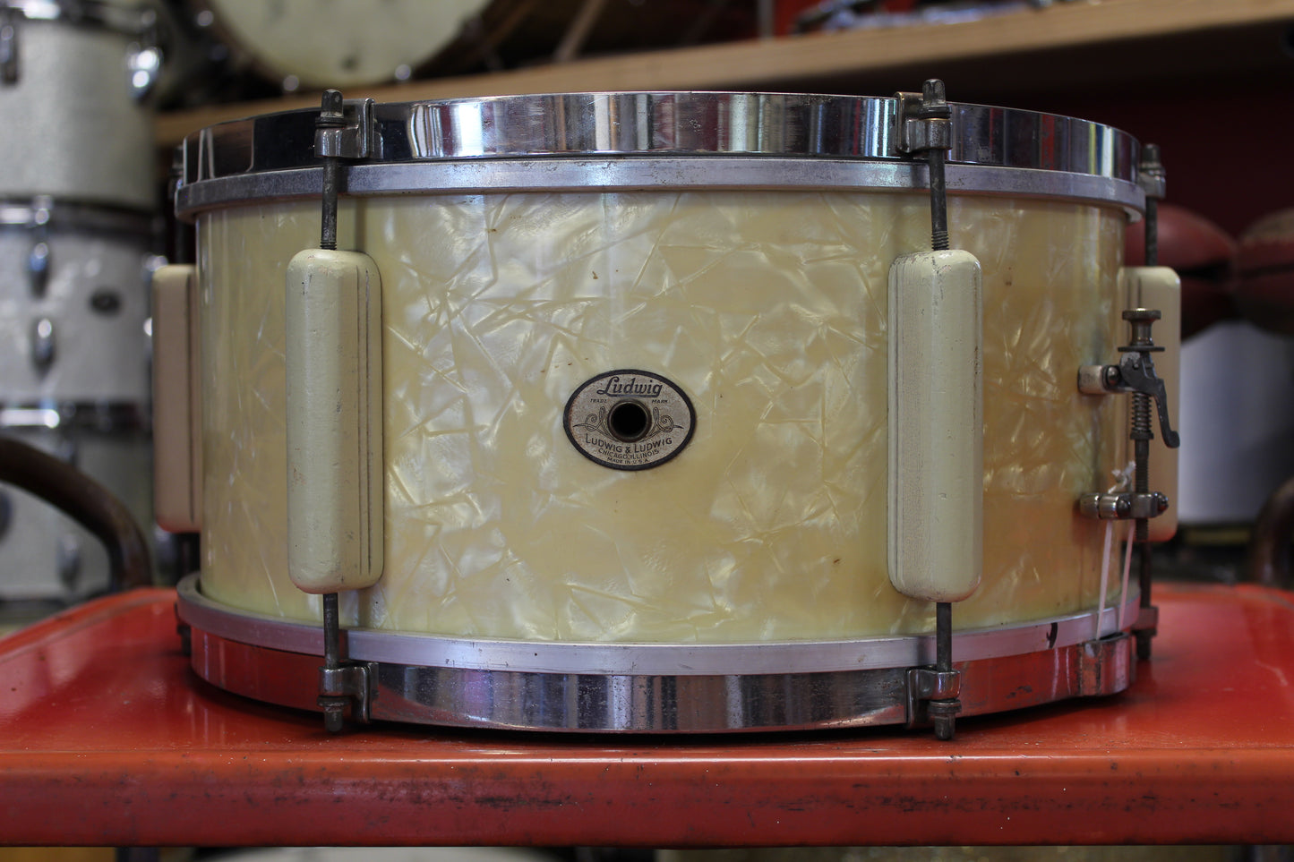 1944 Ludwig 6.5"x14" Victory Snare Drum in White Marine Pearl