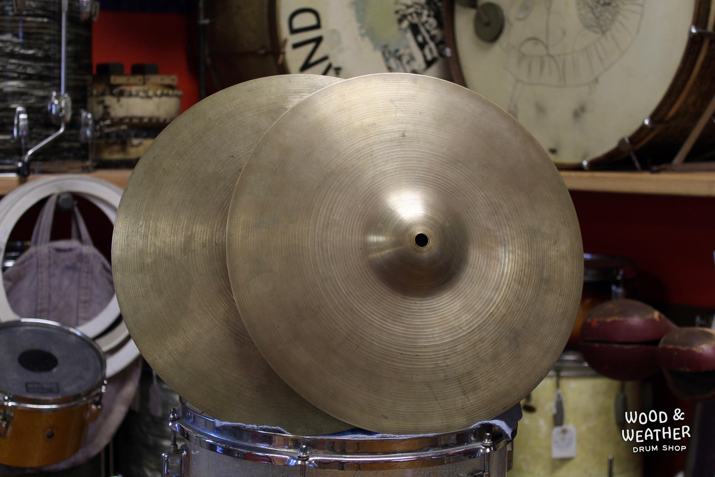 1950s A. Zildjian 14" Small Stamp Hi-Hat Cymbals 685/705g