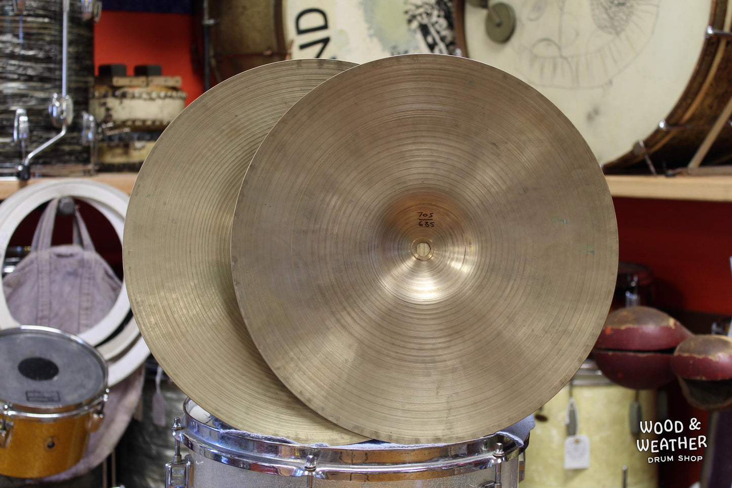 1950s A. Zildjian 14" Small Stamp Hi-Hat Cymbals 685/705g