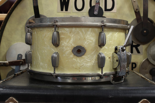 1940's Slingerland 7"x14" Radioking Snare Drum in White Marine Pearl