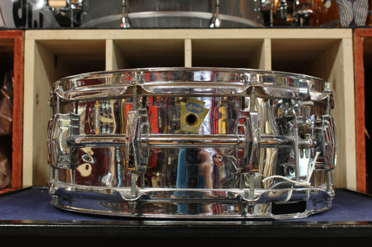 1950s Ludwig Transition Badge 5x14 Super Ludwig Chrome Over Brass Snare Drum
