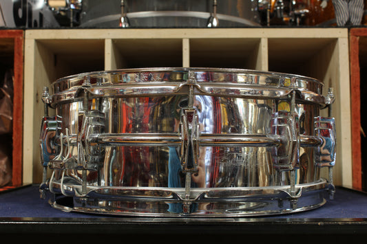1950s Ludwig Transition Badge 5x14 Super Ludwig Chrome Over Brass Snare Drum
