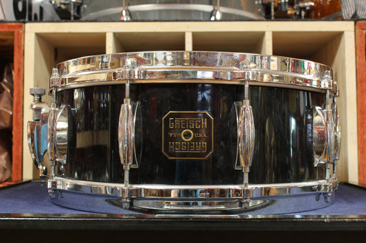 1980s Gretsch 5.5x14 Square Badge Snare Drum in Black Nitron