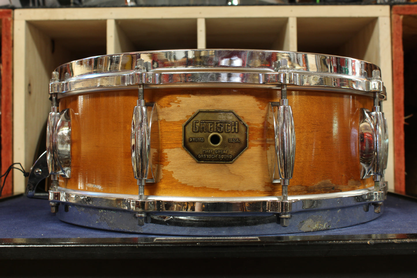 1970s Gretsch 5x14 Stop Sign Badge Snare Drum in Natural High Gloss Finish