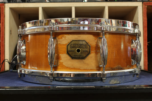 1970s Gretsch 5x14 Stop Sign Badge Snare Drum in Natural High Gloss Finish