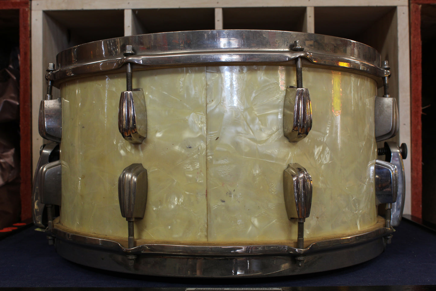 1940s Slingerland 7x14 Radio King Snare Drum in White Marine Pearl