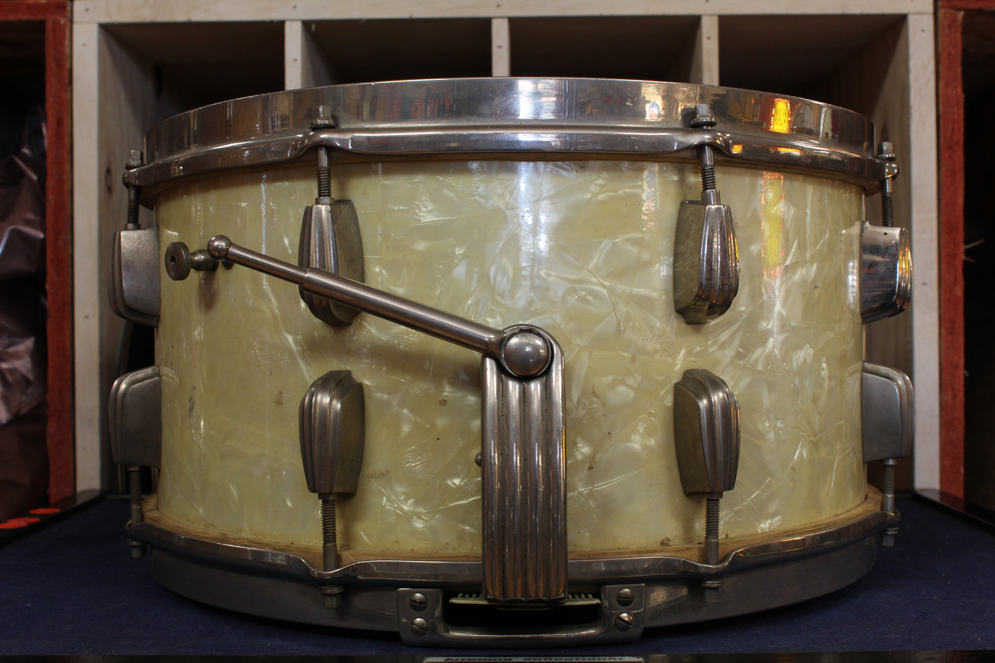 1940s Slingerland 7x14 Radio King Snare Drum in White Marine Pearl
