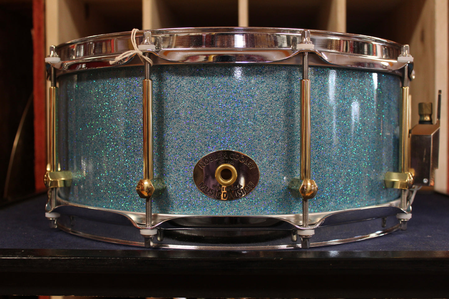 Noble and Cooley 6x 14 Walnut Solid Shell Classic Snare Drum in Aqua Sparkle