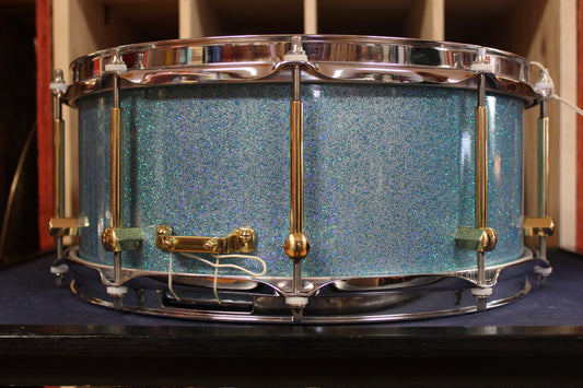 Noble and Cooley 6x 14 Walnut Solid Shell Classic Snare Drum in Aqua Sparkle
