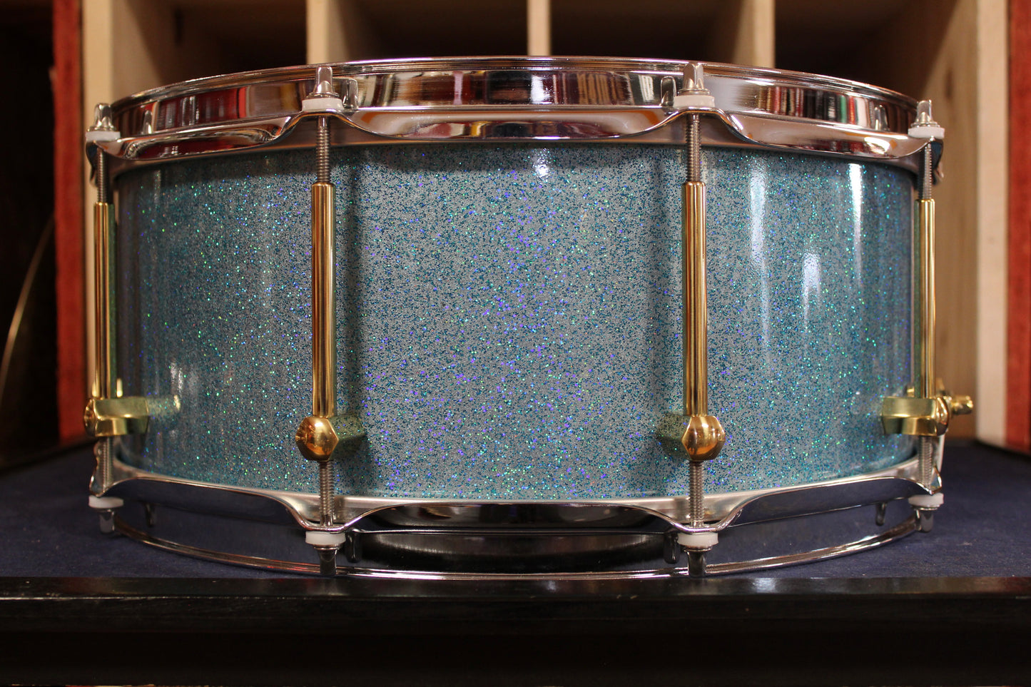 Noble and Cooley 6x 14 Walnut Solid Shell Classic Snare Drum in Aqua Sparkle