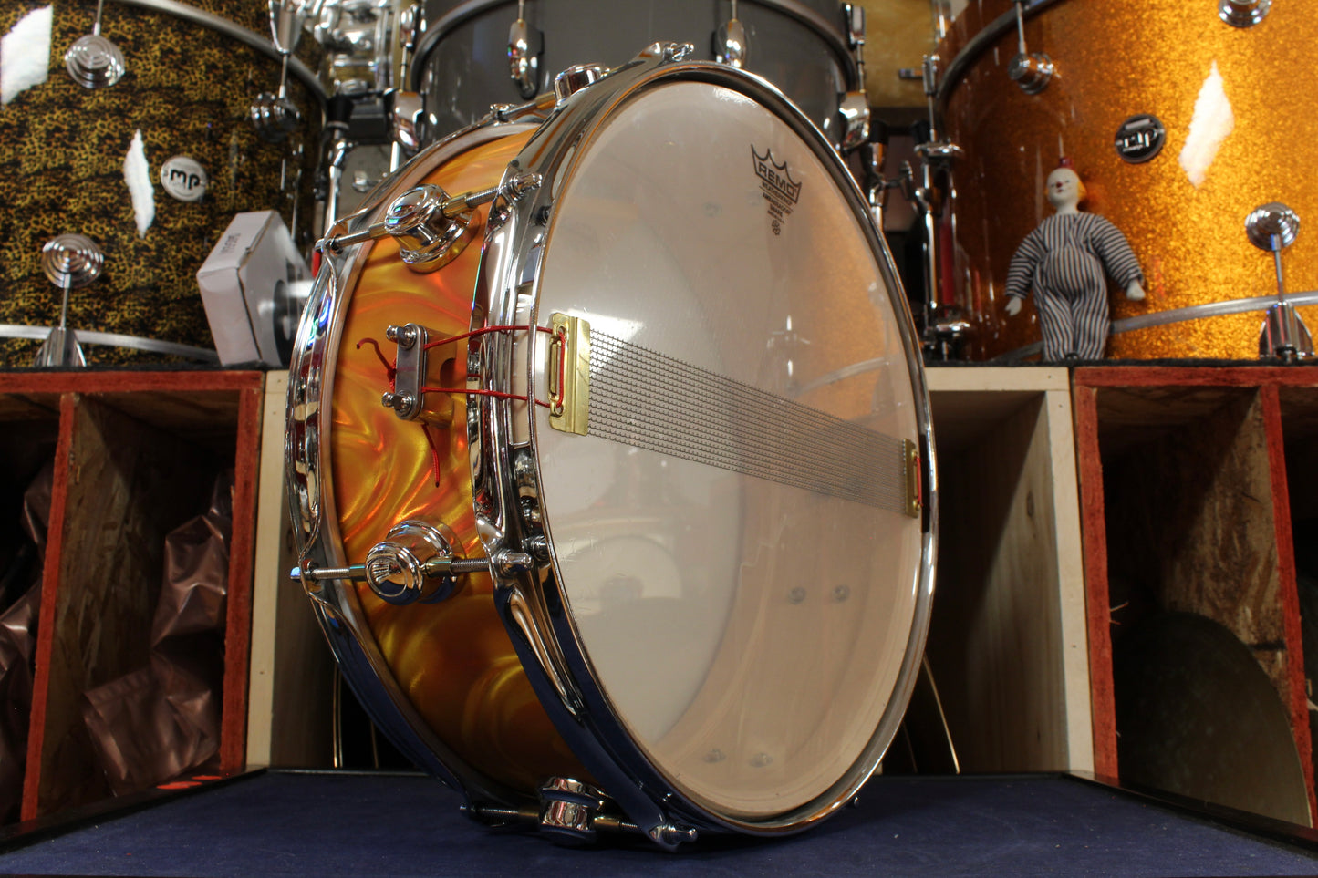 Montineri Custom Drums 5x14 Snare Drum in Orange Satin Flame