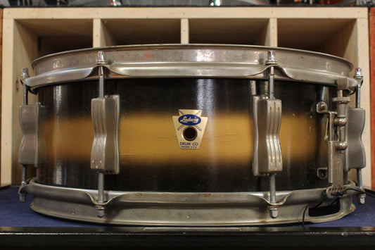 1960 Ludwig 5x14 Transition Badge Jazz Festival Snare Drum in Black and Gold Duco