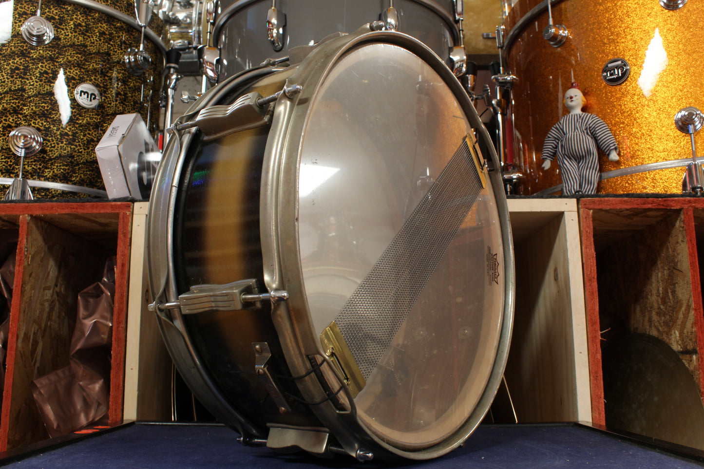1960 Ludwig 5x14 Transition Badge Jazz Festival Snare Drum in Black and Gold Duco