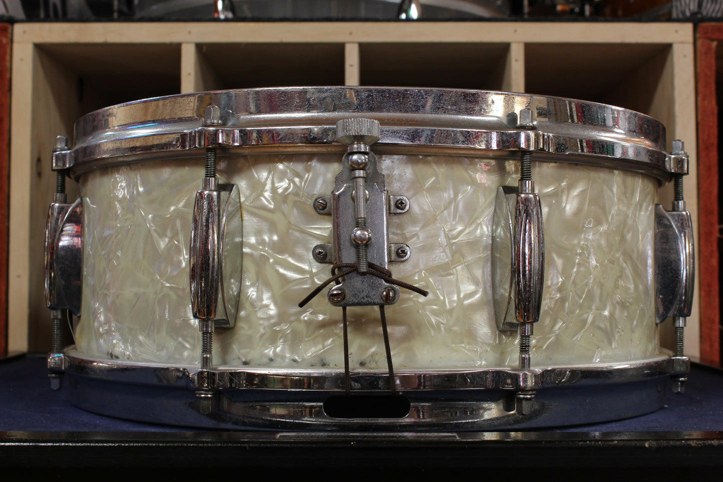 1960s Gretsch 5.5x14 Name Band Snare Drum in White Marine Pearl