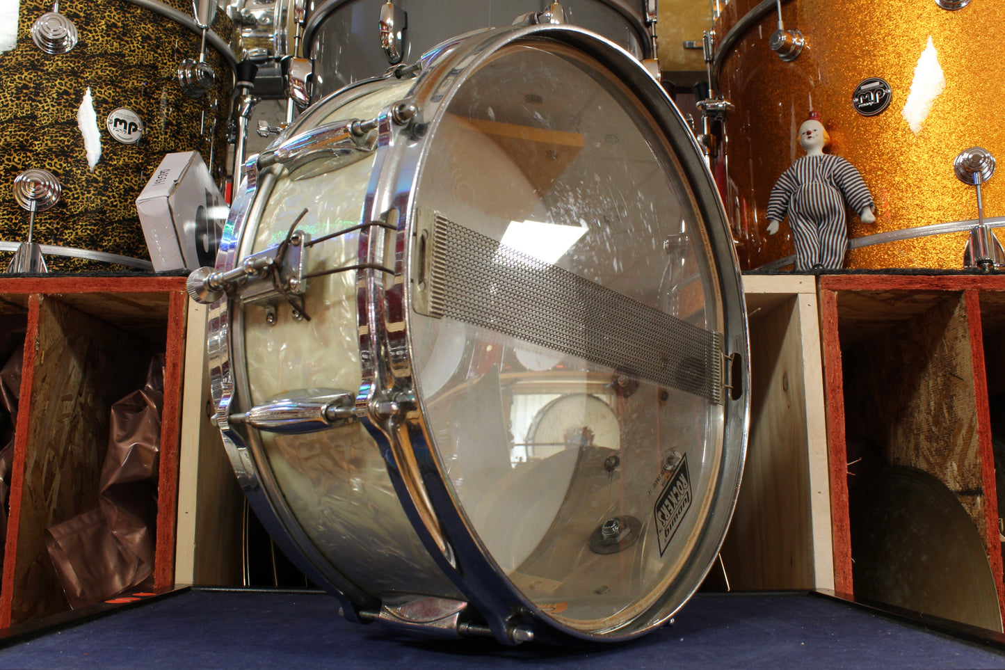 1960s Gretsch 5.5x14 Name Band Snare Drum in White Marine Pearl