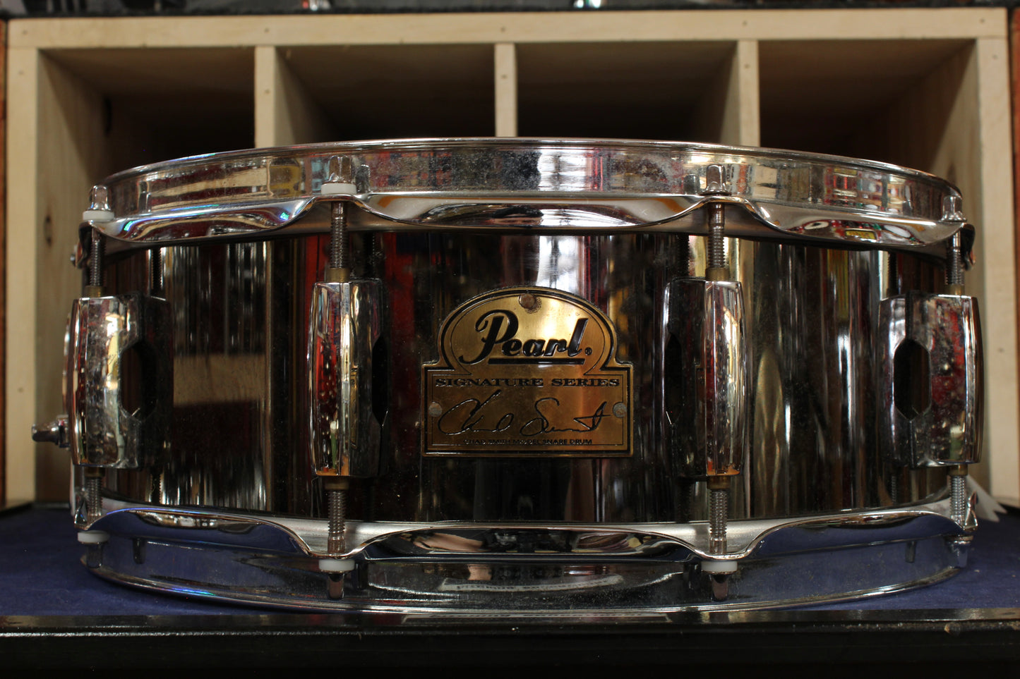 1990s Pearl Signature Series 5x14 Chad Smith Signature Snare Drum in Black Nickel