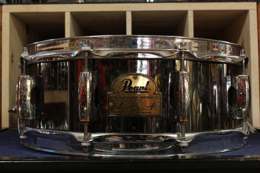 1990s Pearl Signature Series 5x14 Chad Smith Signature Snare Drum in Black Nickel