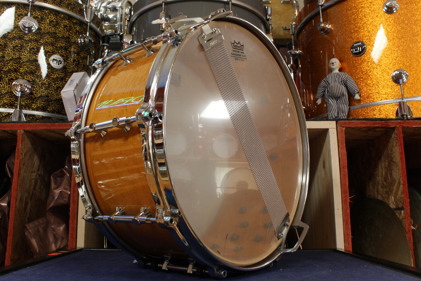 1980s Tama 6.5x14 Artwood 3-Way Tuning in Amber Birdseye