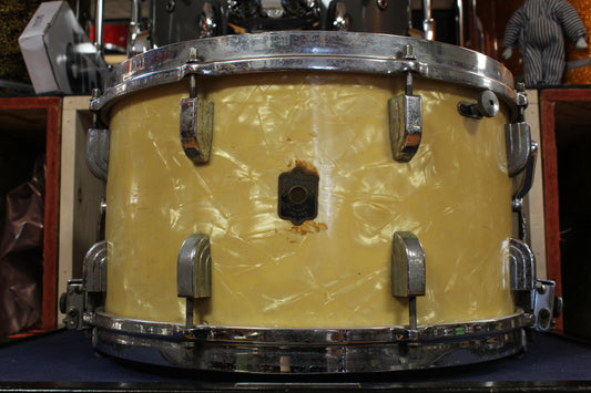 1940s Leedy 8x14 Broadway Parallel Snare Drum in White Marine Pearl