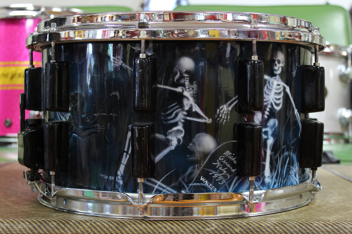 1990s Stingray Custom Painted Fiberglass Snare Drum 8x14
