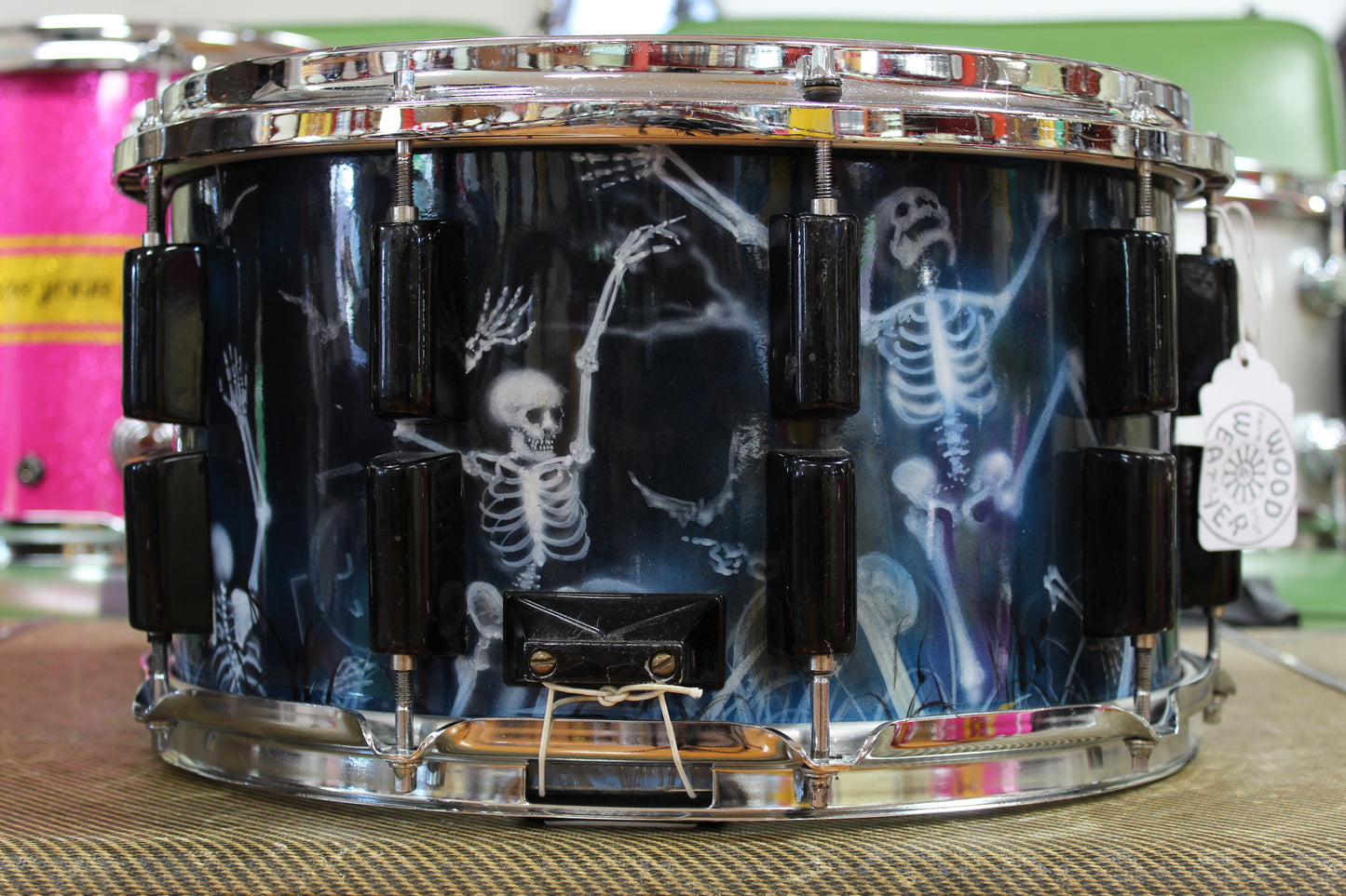 1990s Stingray Custom Painted Fiberglass Snare Drum 8x14