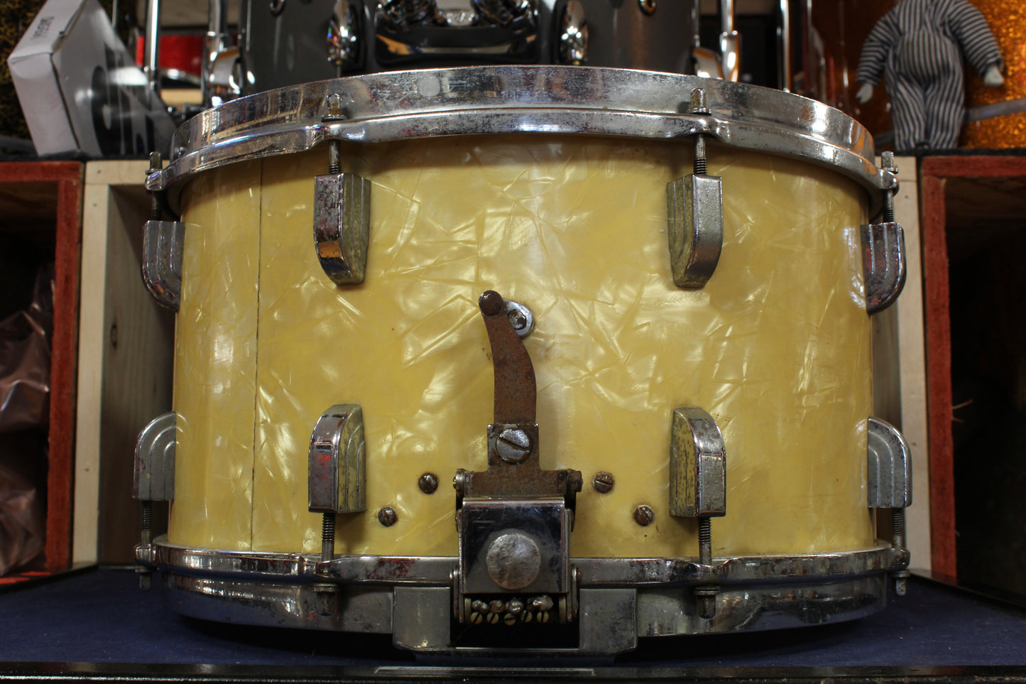 1940s Leedy 8x14 Broadway Parallel Snare Drum in White Marine Pearl