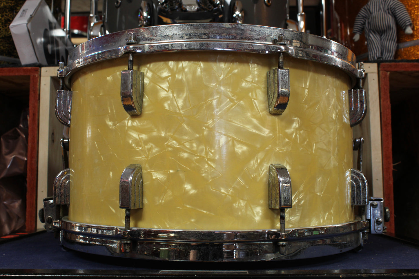 1940s Leedy 8x14 Broadway Parallel Snare Drum in White Marine Pearl