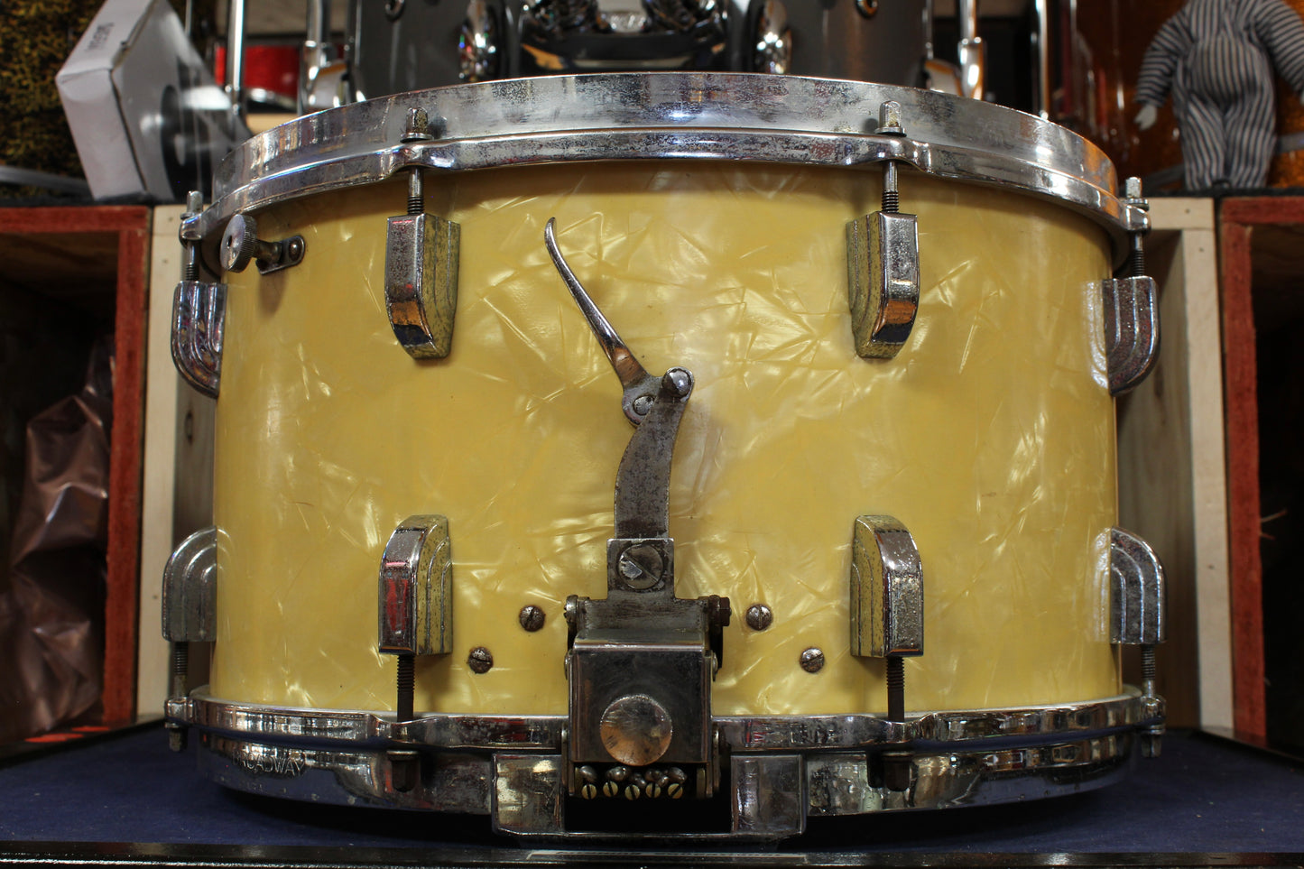 1940s Leedy 8x14 Broadway Parallel Snare Drum in White Marine Pearl