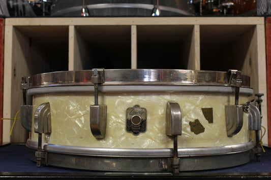 1947 Leedy 4x14 Broadway New Era Snare Drum in White Marine Pearl