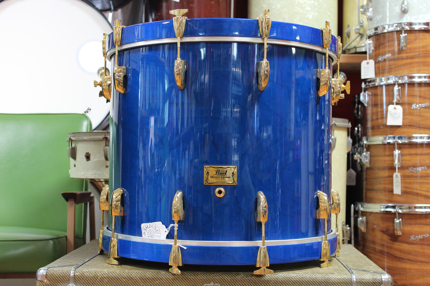 1990s Pearl Masters Custom 18"x22" in Blue Lacquer / Gold Hardware