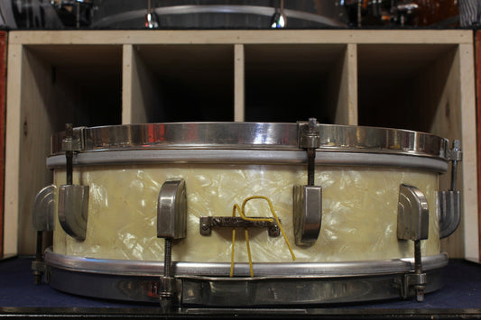 1947 Leedy 4x14 Broadway New Era Snare Drum in White Marine Pearl