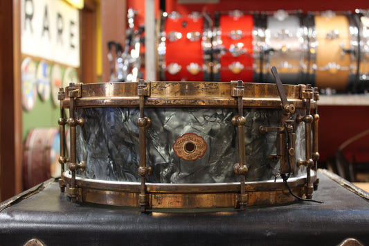 1930s Slingerland 5x14 Tone Flange Snare Drum in Black Diamond Pearl