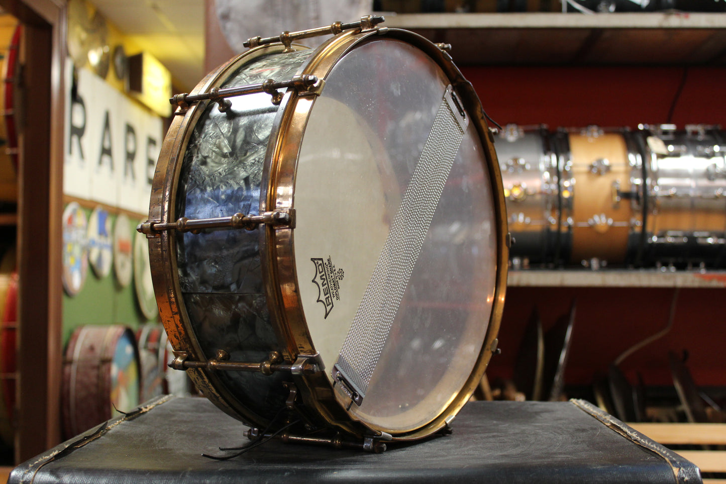 1930s Slingerland 5x14 Tone Flange Snare Drum in Black Diamond Pearl