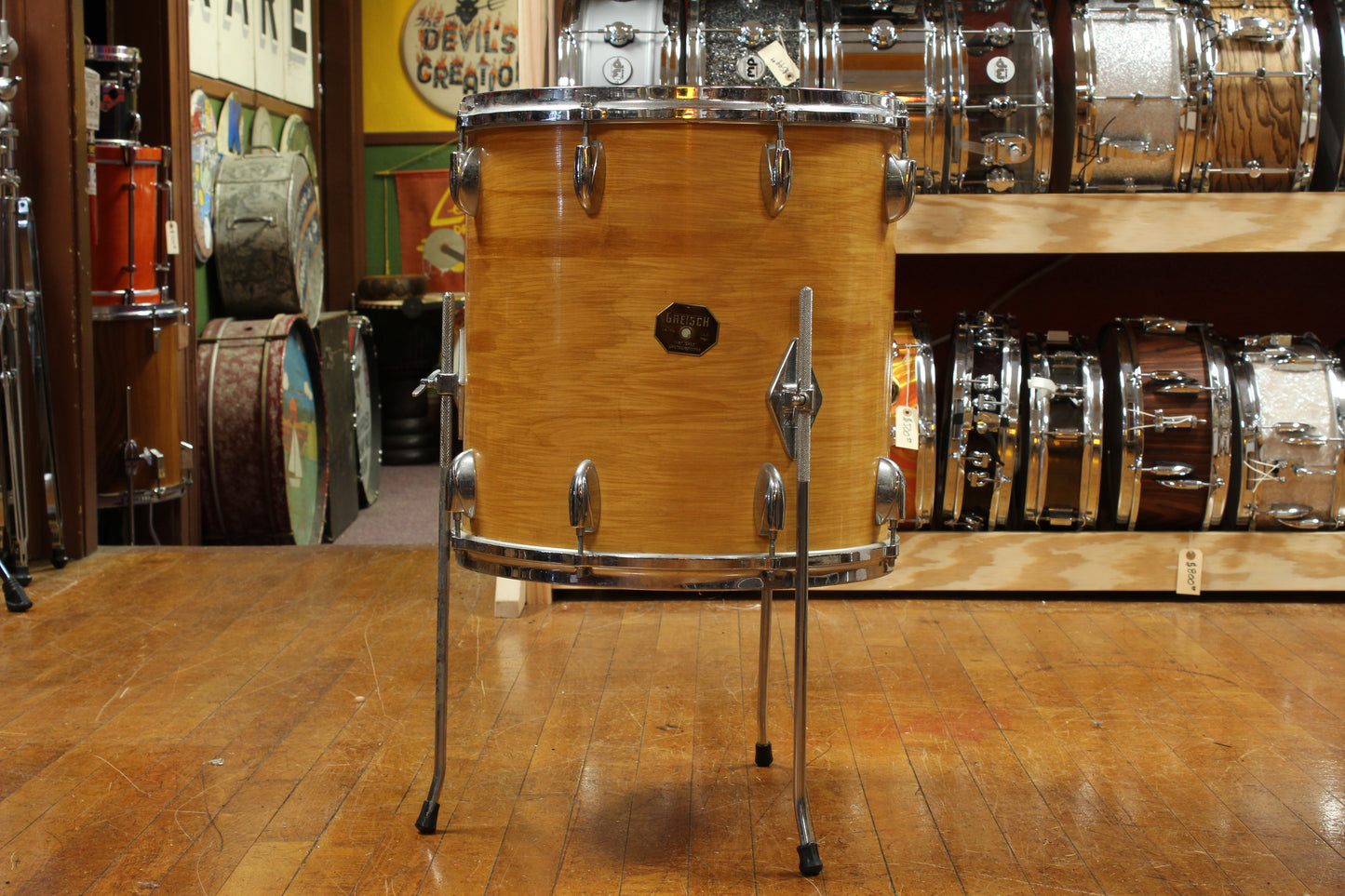 1970s Gretsch Stop Sign Badge Outfit in High Gloss Natural Maple 14x28 14x24 9x13 10x14 16x16 16x18