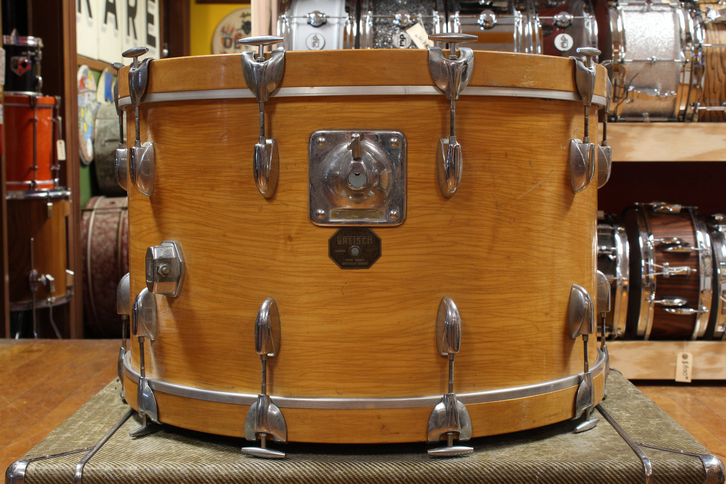 1970s Gretsch Stop Sign Badge Outfit in High Gloss Natural Maple 14x28 14x24 9x13 10x14 16x16 16x18