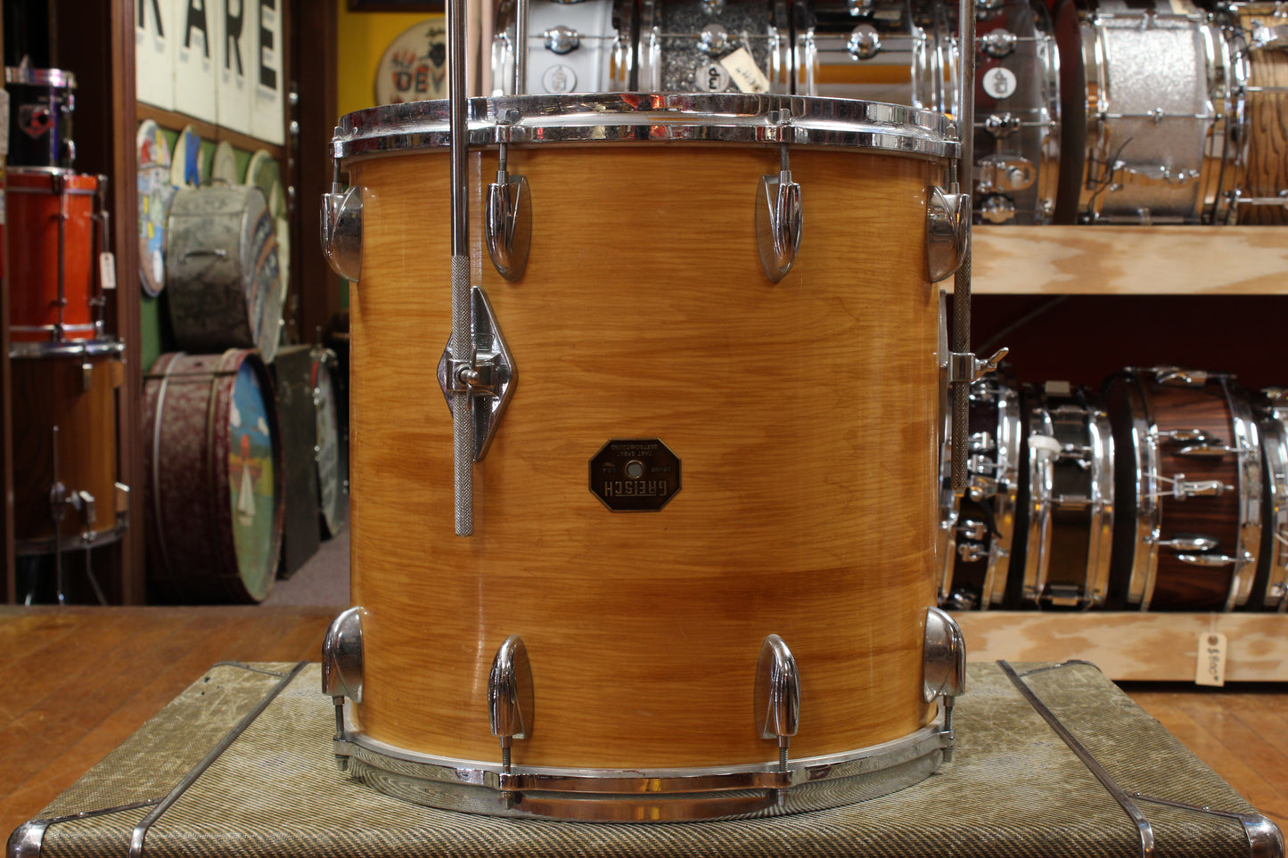 1970s Gretsch Stop Sign Badge Outfit in High Gloss Natural Maple 14x28 14x24 9x13 10x14 16x16 16x18