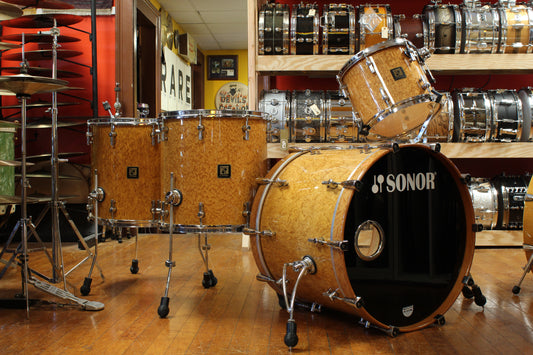 Early 2000s Sonor Delite Outfit in Natural Birdseye Maple 18x22 10x12 16x16 16x18