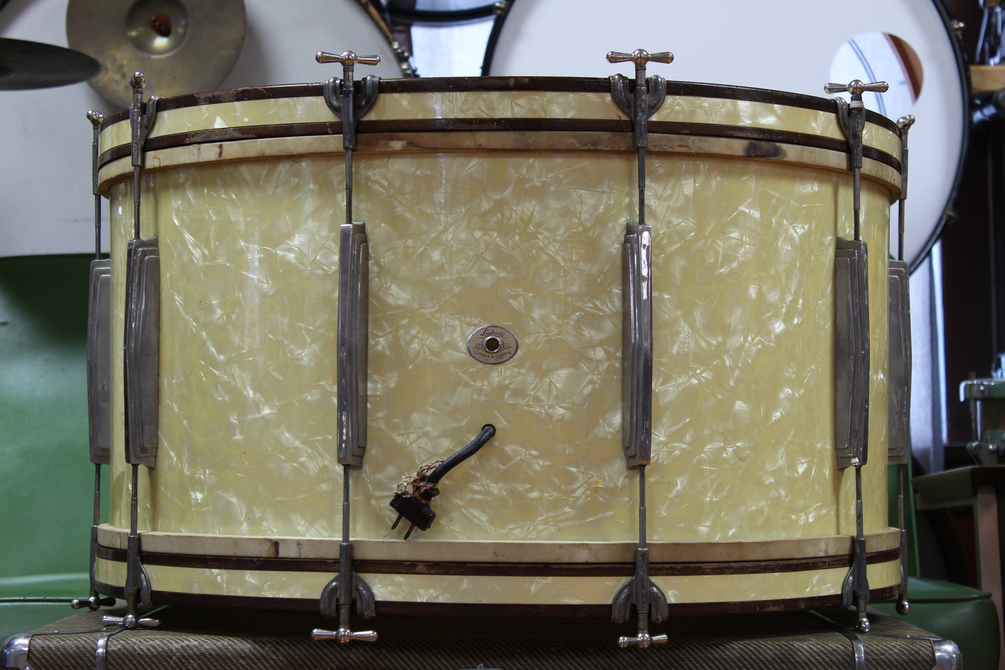 1930s Ludwig & Ludwig Special Deluxe Drum outfit in Avalon Pearl 14x28 12x14 9x13