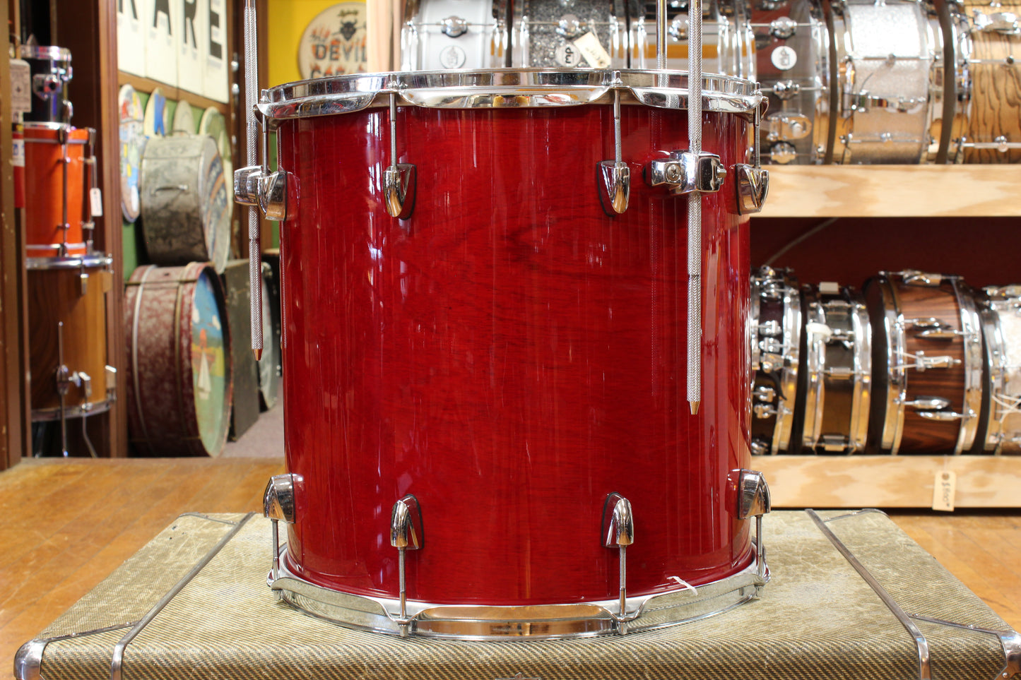 1990s Yamaha 16x16 Birch Custom Absolute Floor Tom in Red Autumn