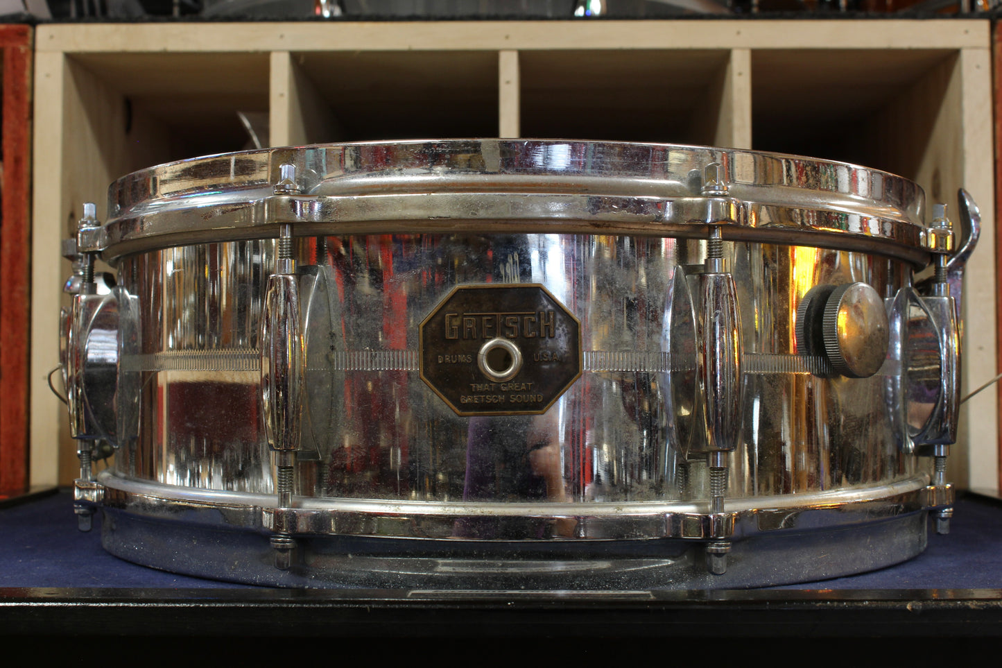 1970s Gretsch 5x14 Stop Sign Badge Chrome Over Brass Snare Drum